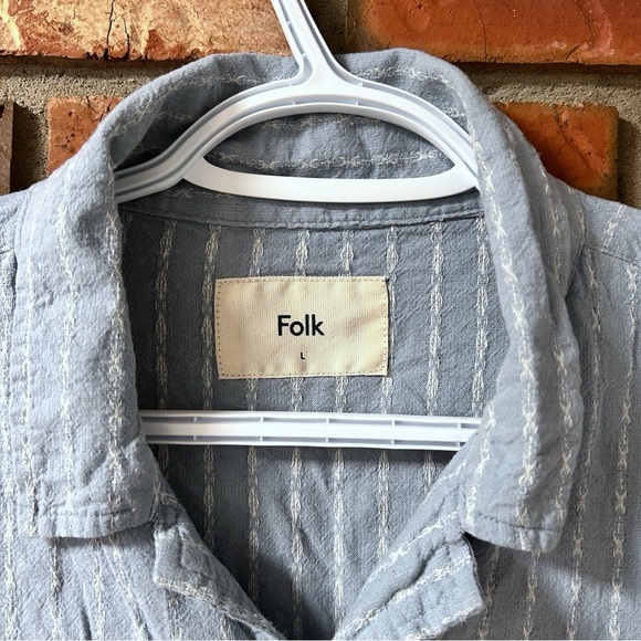 Folk Men's Harris Linen Blend Blue Striped Button Down Shirt - Picture 3 of 5